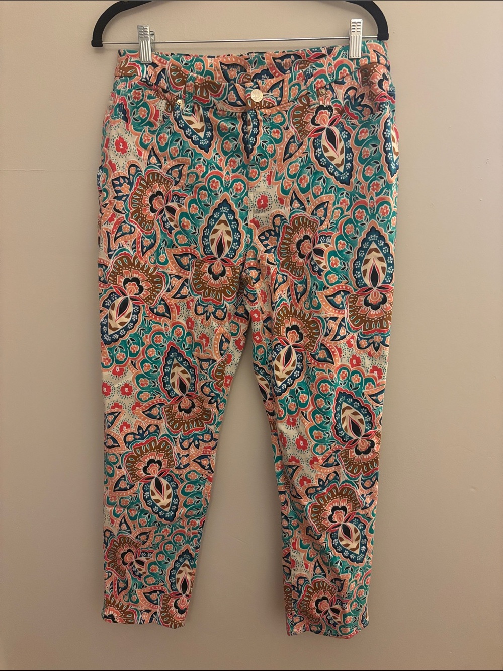 Chico's Teal Multicolor Floral Print: Slimming Girlfriend Ankle 1.5